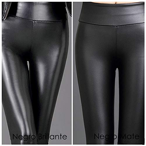 FITTOO Mujeres PU Leggins Cuero Brillante Pantalón Elásticos Pantalones para MujerG300-2 Negro Mate XL