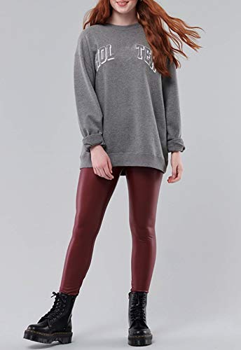 FITTOO PU Leggings Cuero Imitación Pantalón Elásticos Cintura Alta Push Up para Mujer #2 Clásico Rojo Oscuro XS