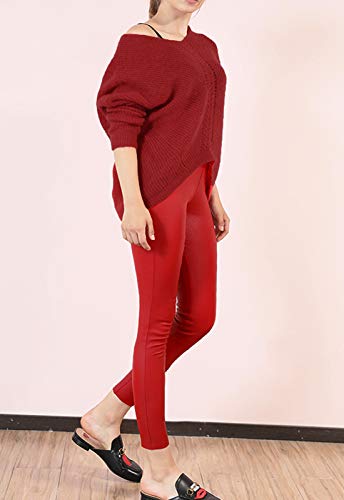 FITTOO PU Leggings Cuero Imitación Pantalón Elásticos Cintura Alta Push Up para Mujer #2 Clásico Rojo XS