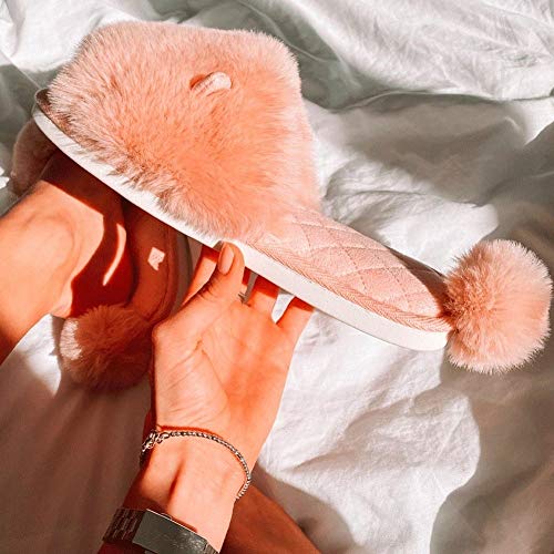 Flamingueo Zapatillas Casa - Zapatillas de Casa para Mujer, Pantuflas Mujer con Forma de Conejo, Zapatillas Acolchadas con Pelo, Zapatillas de Animales, Regalos Originales para Mujer, Rosa (39/40 EU)