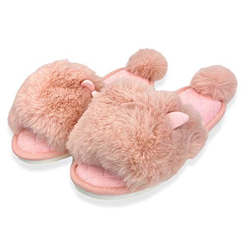 Flamingueo Zapatillas Casa - Zapatillas de Casa para Mujer, Pantuflas Mujer con Forma de Conejo, Zapatillas Acolchadas con Pelo, Zapatillas de Animales, Regalos Originales para Mujer, Rosa (39/40 EU)