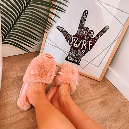 Flamingueo Zapatillas Casa - Zapatillas de Casa para Mujer, Pantuflas Mujer con Forma de Conejo, Zapatillas Acolchadas con Pelo, Zapatillas de Animales, Regalos Originales para Mujer, Rosa (39/40 EU)