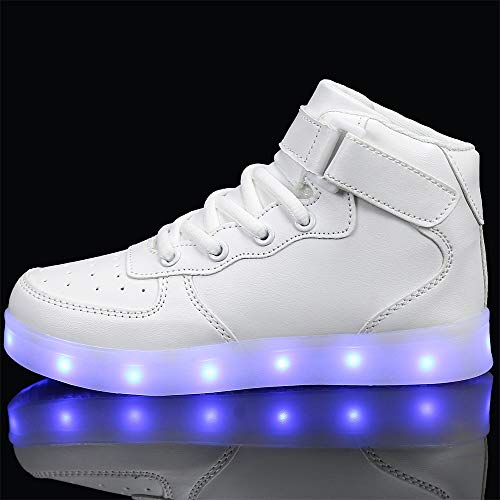 FLARUT Niños Zapatillas Led Luminioso con 7 Colores Unisex Hip Tops Sneakers Zapatos con Luces(Blanco,28)