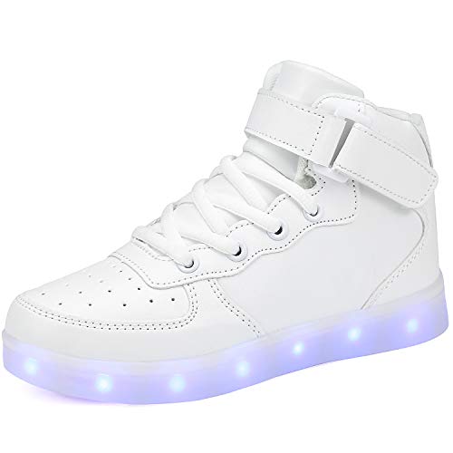 FLARUT Niños Zapatillas Led Luminioso con 7 Colores Unisex Hip Tops Sneakers Zapatos con Luces(Blanco,28)