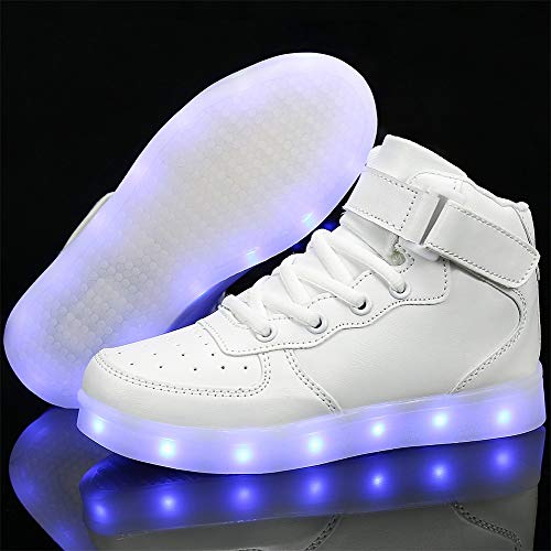 FLARUT Niños Zapatillas Led Luminioso con 7 Colores Unisex Hip Tops Sneakers Zapatos con Luces(Blanco,28)