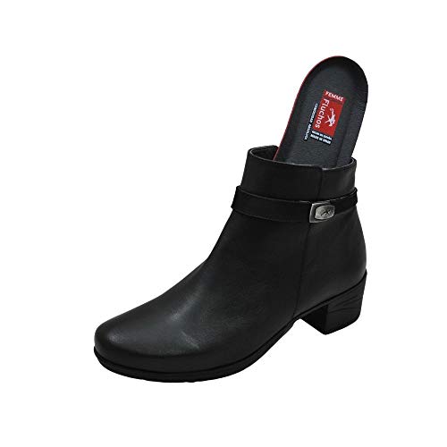 Fluchos | Botín de Mujer | Charis F0937 Sugar Negro Botines | Botín de Piel | Cierre con Cremallera | Piso de Goma