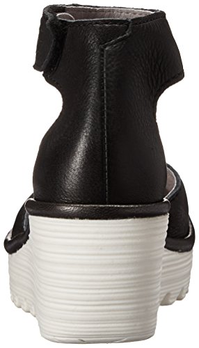 Fly London P500709001, Zapatos de Cuñas Atado al Tobillo Mujer, Negro (Black/Off White 000), 42 EU (talla del fabricante: 9 UK)