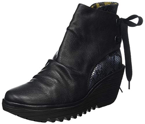FLY LONDON Yama, Botas Cortas al Tobillo para Mujer, Black/Black Grey, 40 EU