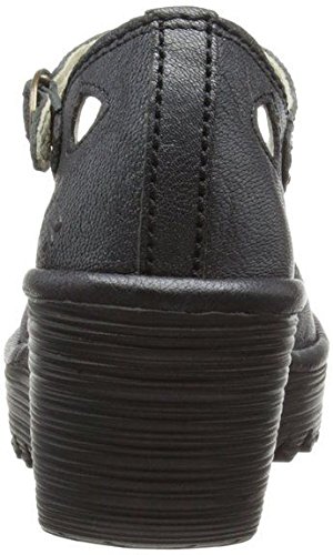 Fly London Yuna Black Womens Leather Wedge Sandals Shoes-3