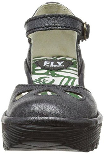 Fly London Yuna Black Womens Leather Wedge Sandals Shoes-3