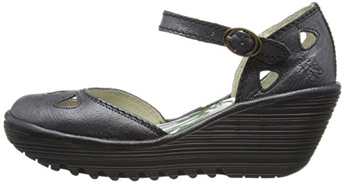 Fly London Yuna Black Womens Leather Wedge Sandals Shoes-3