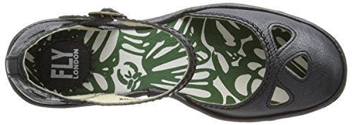 Fly London Yuna Black Womens Leather Wedge Sandals Shoes-3