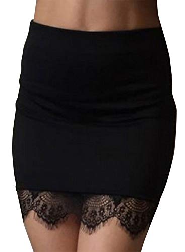 FOBEXISS Minifalda de encaje para mujer con diseño de patchwork, mini falda elástica, micro elástica, tallas grandes