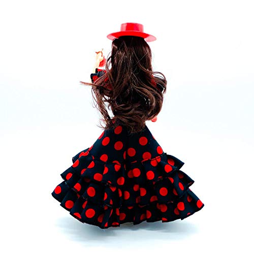 Folk Artesanía Muñeca, Vestido y Accesorios Flamenca andaluza, muñeca Similar Barbie, con Vestido, peineta, Sombrero cordobesa, Pendientes y castañuelas
