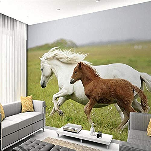 Fondo de pantalla Pastizales sobre la madre y el niño Mustang Horse TV Fondo Sala de estar Murales de dormitorio papel pintado pared dormitorio de estar sala de estar fondo No tejido-430cm×300cm