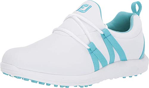 FootJoy Women's Leisure Slip-On - Zapatillas de Golf para Mujer, Talla 5 M, Color Blanco y Azul