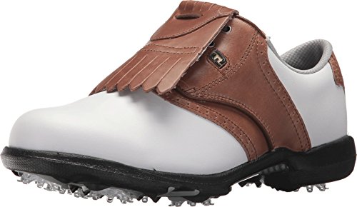 FootJoy Zapatos de golf DryJoys estilo temporada previa para mujer, blanco (Blanco/equipaje café), 43 EU