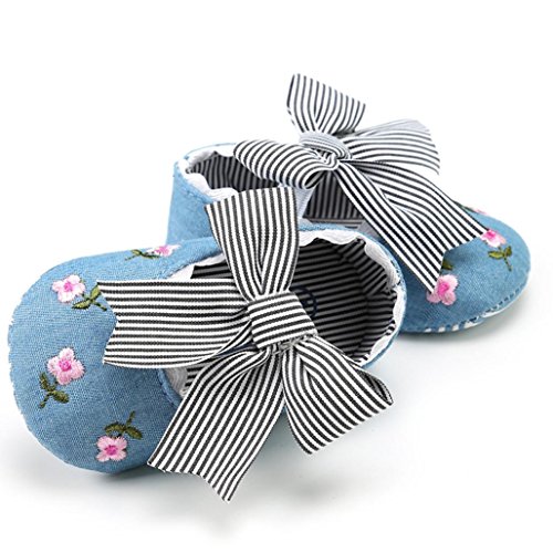 Fossen Bebe Niña Zapatos Recien Nacido Primeros Pasos Bordado Floral Bowknot Antideslizante Suela Blanda Zapatos (0-6 Meses, Azul)