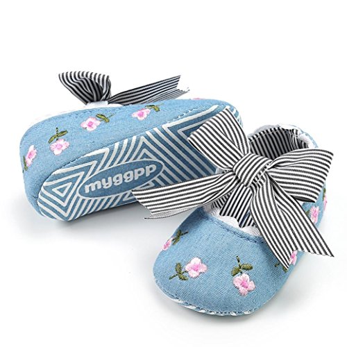 Fossen Bebe Niña Zapatos Recien Nacido Primeros Pasos Bordado Floral Bowknot Antideslizante Suela Blanda Zapatos (0-6 Meses, Azul)