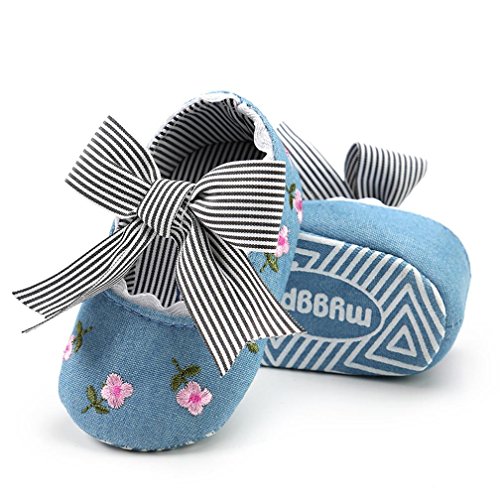 Fossen Bebe Niña Zapatos Recien Nacido Primeros Pasos Bordado Floral Bowknot Antideslizante Suela Blanda Zapatos (0-6 Meses, Azul)