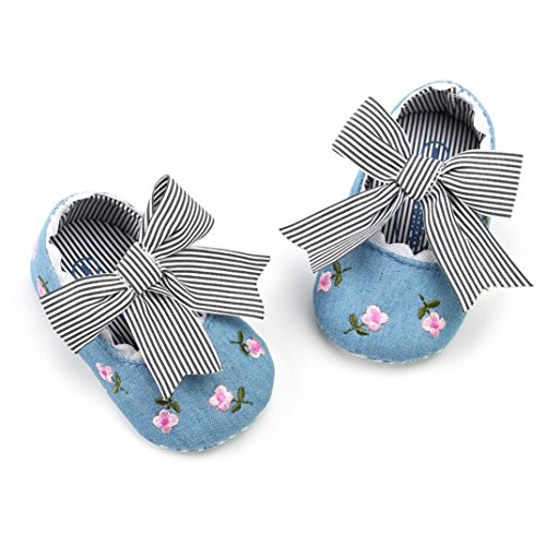 Fossen Bebe Niña Zapatos Recien Nacido Primeros Pasos Bordado Floral Bowknot Antideslizante Suela Blanda Zapatos (0-6 Meses, Azul)