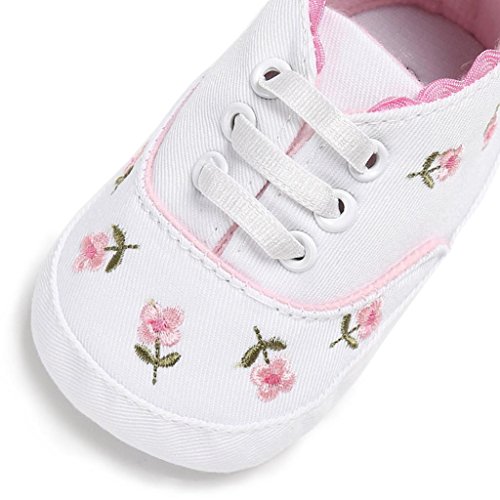 Fossen Bebe Zapatos Recien Nacido Niña Primeros Pasos Bordado Floral Antideslizante Suela Blanda Zapatos (6-12 Meses, Blanco)