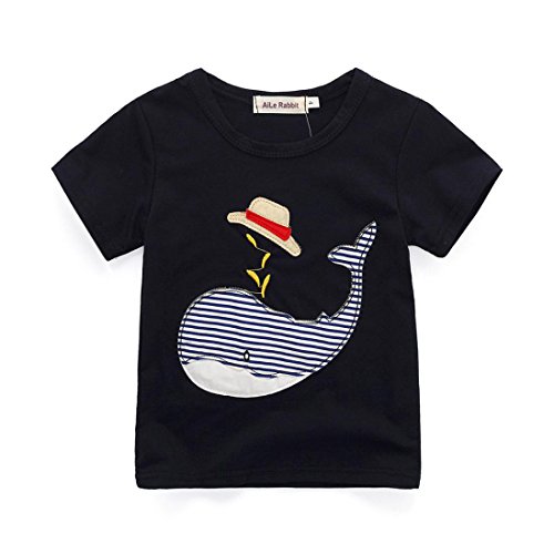 Fossen Niño Camiseta Ballena de Sibujos Animados y Pantalones Cortos a Rayas Conjunto de Ropa Verano (4 años, Negro)