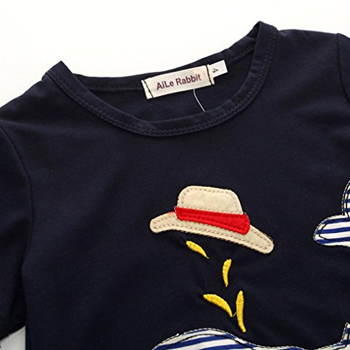 Fossen Niño Camiseta Ballena de Sibujos Animados y Pantalones Cortos a Rayas Conjunto de Ropa Verano (4 años, Negro)