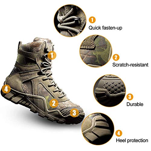 Free Soldier Botas de Caza para Hombres Botas Militares de Combate de Tiro Alto con Cordones Zapatos Ligeros para Todo Terreno para Senderismo, Trabajo, Selva(Camouflage,45 EU)