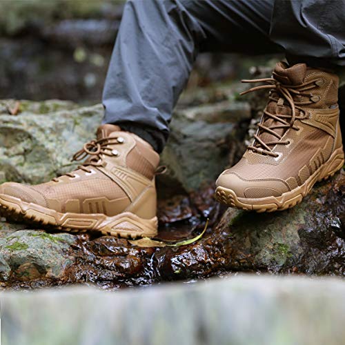 FREE SOLDIER Botas de Escalada Impermeable Tacticas Hombre Botas Militares Transpirables Botas de Seguridad Hombre Trabajo Ligeros Zapatos de Montaña Trekking(Marrón-Impermeable,42EU)