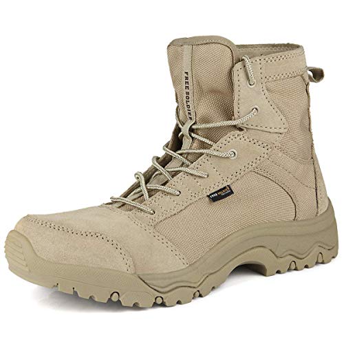 FREE SOLDIER Botas Tacticas Botas de Seguridad Hombre Trabajo Botas Transpirables Ultraligeras para Militares Montaña Trekking (Sand Color, 41)