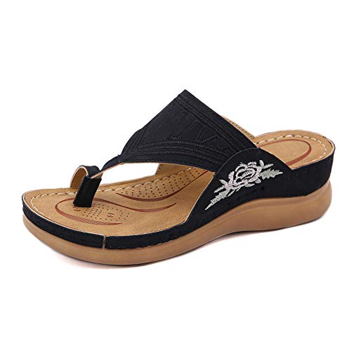 FRTG Sandalias Mujer con Meseta Zapatos CóModos para La Playa de Alpargatas Elegantes Mujeres Punta Abierta,Negro,40