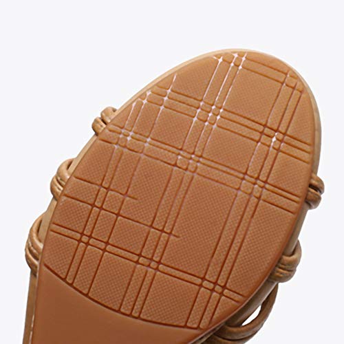 FRTG Sandalias Mujer con Sandalias Wedge Plateau con Elástica en El Tobillo Bajas de Verano Alpargatas de Punta Abierta Zapatos Elegantes para Mujer Cómodos,Beige,38