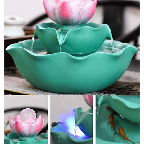 FTFTO Living Equipment Fountain Resin Lotus Desktop Fountain Transfer Ball Circulation Water Fish Pond Desktop Fountain Home Office Gift Desktop Waterfall Feng Shui Ornaments