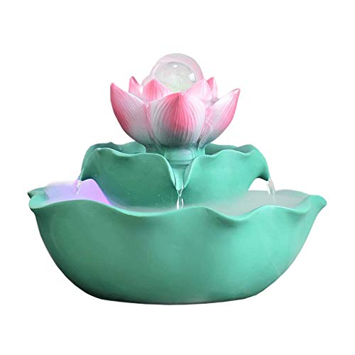 FTFTO Living Equipment Fountain Resin Lotus Desktop Fountain Transfer Ball Circulation Water Fish Pond Desktop Fountain Home Office Gift Desktop Waterfall Feng Shui Ornaments