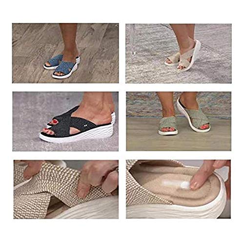 FTIK Sandalias de Deslizamiento ortopédicas Cruzadas elásticas, Moda Suave Casuales Antideslizante Respirable，Sandalias Correctoras，andalias de Playa Informales para Mujeres 42 Beige