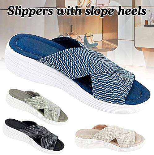 FTIK Sandalias de Deslizamiento ortopédicas Cruzadas elásticas, Moda Suave Casuales Antideslizante Respirable，Sandalias Correctoras，andalias de Playa Informales para Mujeres 42 Beige