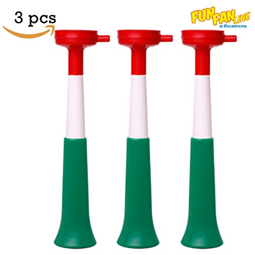 FUN FAN LINE - Pack x3 Trompetas Vuvuzela Dos cuerpos. Accesorio para fútbol y Celebraciones Deportivas. Bocina de Aire ruidosa para la animación Ideal para Transportar. (Italia)