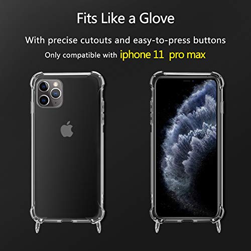 Funda con Cuerda para iPhone 11 Pro MAX, Carcasa Transparente TPU Suave Silicona Case con Correa Colgante Ajustable Collar Correa de Cuello Cadena Cordón para iPhone 11 Pro MAX 6.5'' - Oro Rosa