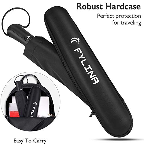 FYLINA Paraguas Plegable Automático Paraguas Impermeable de Viaje con 9 Varillas Reforzadas y Forro de Secado Rápido 210T Estuche Fácil de Transportar y Asa Antideslizante