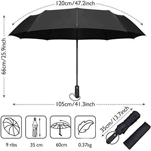 FYLINA Paraguas Plegable Automático Paraguas Impermeable de Viaje con 9 Varillas Reforzadas y Forro de Secado Rápido 210T Estuche Fácil de Transportar y Asa Antideslizante