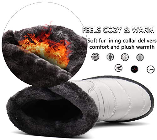 Gaatpot Zapatos Invierno Mujer Botas de Nieve Forradas Zapatillas Botines Planas con Cremallera Beige 42