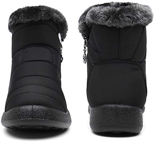 Gaatpot Zapatos Invierno Mujer Botas de Nieve Forradas Zapatillas Botines Planas Con Cremallera Negro 40 EU