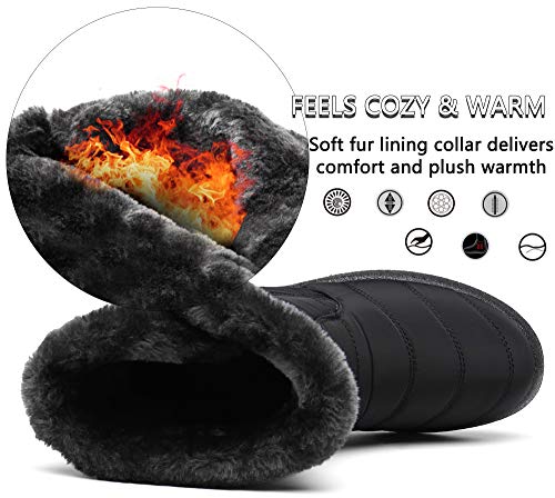 Gaatpot Zapatos Invierno Mujer Botas de Nieve Forradas Zapatillas Botines Planas Con Cremallera Negro 40 EU