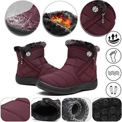 Gaatpot Zapatos Invierno Mujer Botas de Nieve Forradas Zapatillas Botines Planas con Cremallera Rojo 39 EU