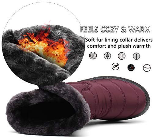 Gaatpot Zapatos Invierno Mujer Botas de Nieve Forradas Zapatillas Botines Planas con Cremallera Rojo 39 EU