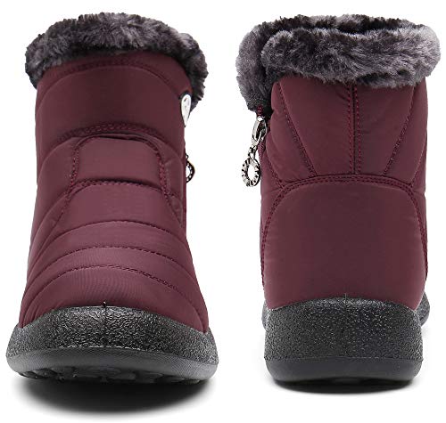 Gaatpot Zapatos Invierno Mujer Botas de Nieve Forradas Zapatillas Botines Planas con Cremallera Rojo 39 EU