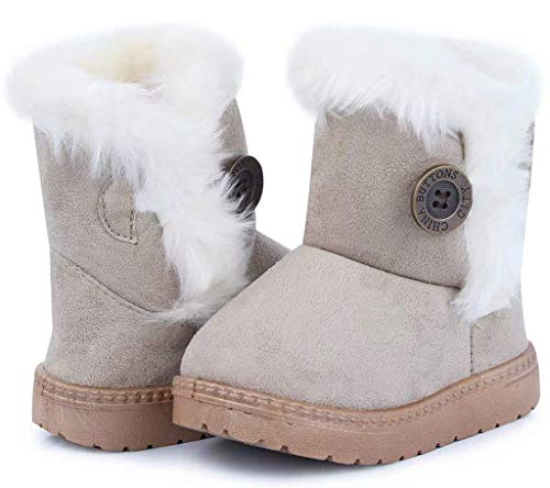 Gaatpot Zapatos Invierno Niña Niño Botas de Nieve Forradas Zapatillas Botón Botines Planas para Unisex Niños Beige 21.5 EU = 22 CN