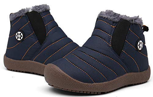 Gaatpot Zapatos Invierno Niña Niño Botas de Nieve Forradas Zapatillas Sneaker Botines Planas para Unisex Niños Azul(Niños) 27.5 EU = 28 CN