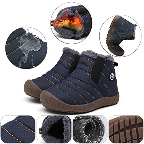 Gaatpot Zapatos Invierno Niña Niño Botas de Nieve Forradas Zapatillas Sneaker Botines Planas para Unisex Niños Azul(Niños) 27.5 EU = 28 CN